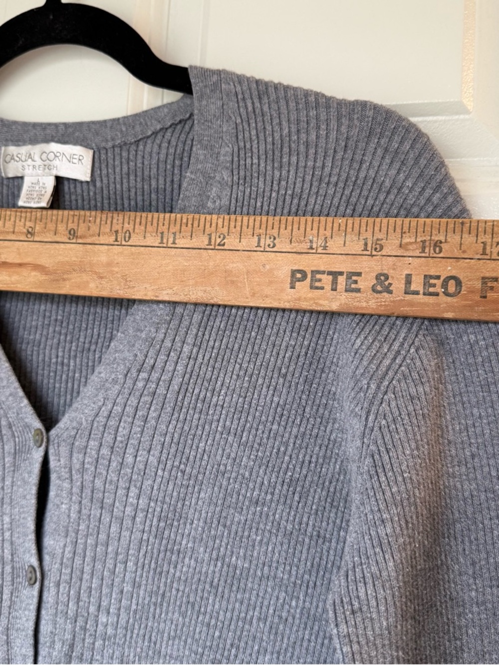 Vtg Coastal Corner Sweater Grey Cotton Button Front Ribbed Cardigan Sz L Office - Picture 9 of 11